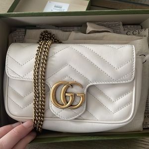 Gucci super mini , white leather gold hardware